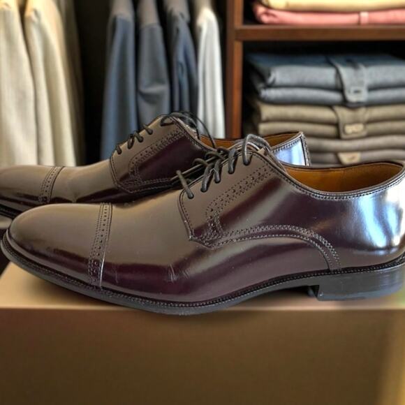 Men's 10D JOHNSTON & MURPHY Men's Burgundy Bradford  Brush Off Finish Shoes  IOB - Picture 1 of 14